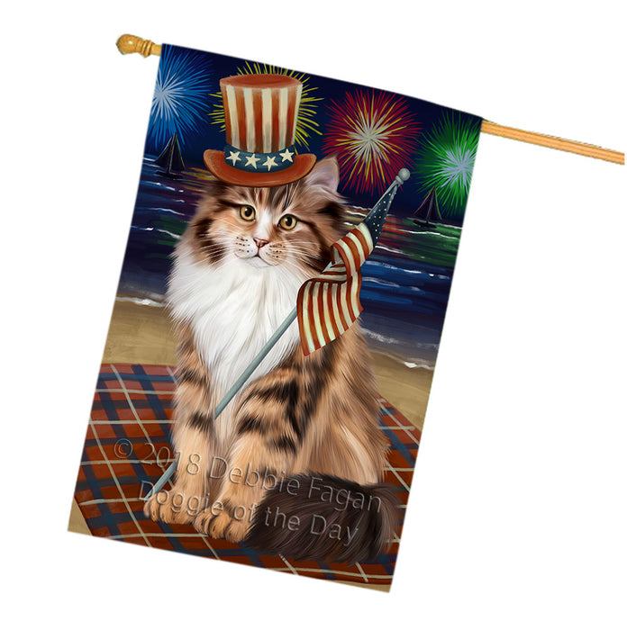 4th of July Independence Day Firework Siberian Cat House Flag FLG57654