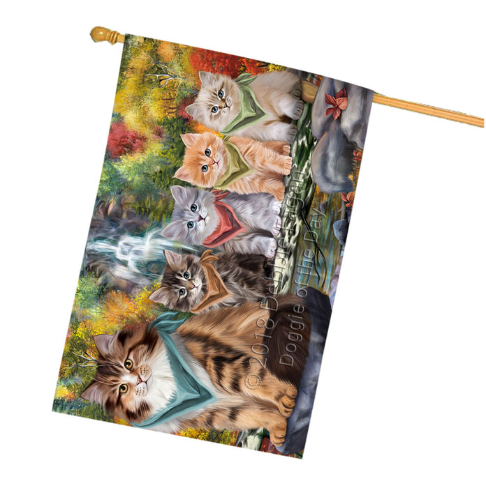 Scenic Waterfall Siberian Cats House Flag FLG55008