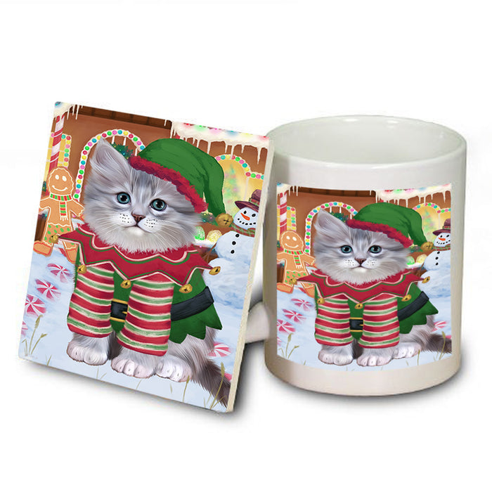 Christmas Gingerbread House Candyfest Siberian Cat Mug and Coaster Set MUC56552