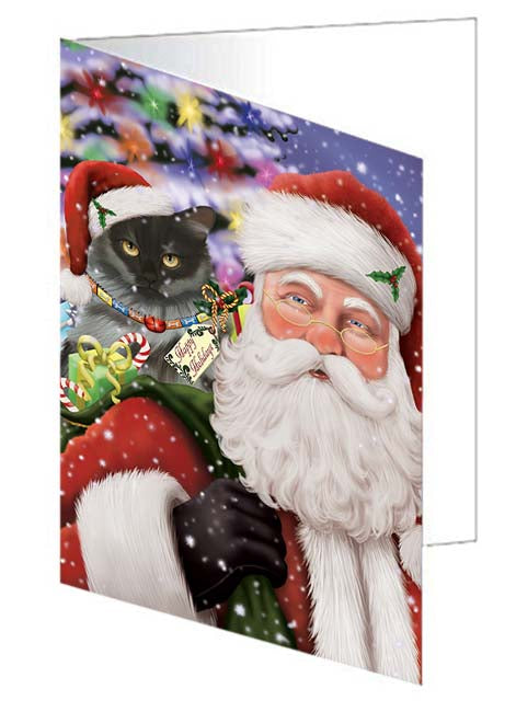 Santa Carrying Siberian Cat and Christmas Presents Handmade Artwork Assorted Pets Greeting Cards and Note Cards with Envelopes for All Occasions and Holiday Seasons GCD71096