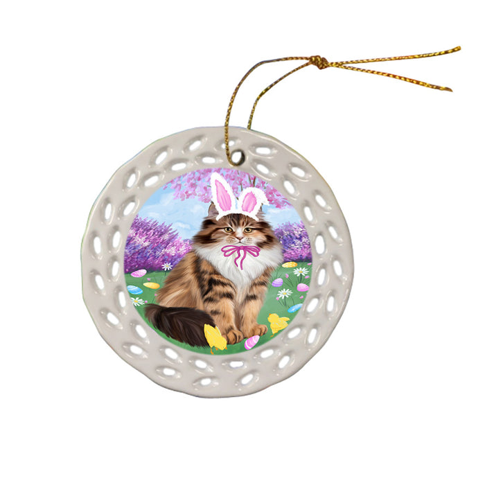 Easter Holiday Siberian Cat Ceramic Doily Ornament DPOR57337