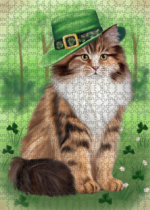 St. Patricks Day Irish Portrait Siberian Cat Portrait Jigsaw Puzzle for Adults Animal Interlocking Puzzle Game Unique Gift for Dog Lover's with Metal Tin Box PZL083