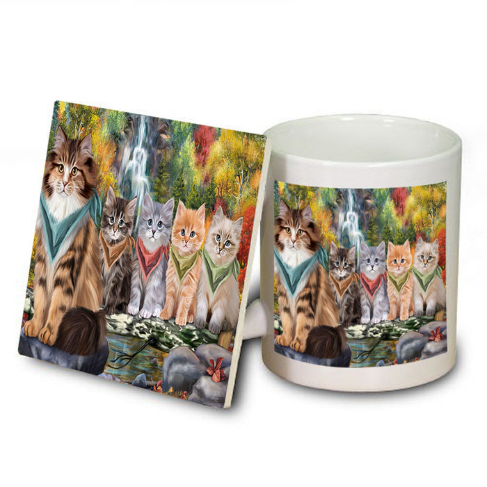 Scenic Waterfall Siberian Cats Mug and Coaster Set MUC54674