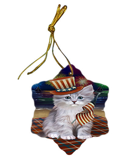 4th of July Independence Day Firework Siberian Cat Star Porcelain Ornament SPOR57251