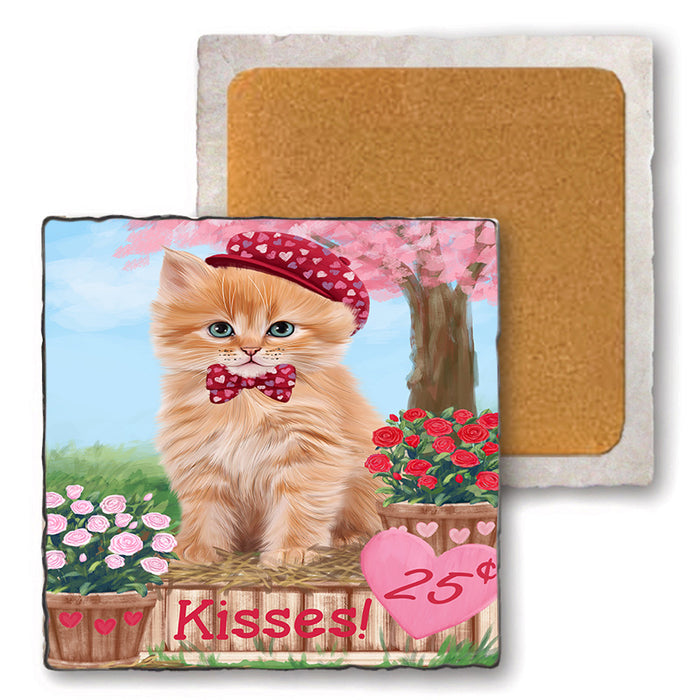 Rosie 25 Cent Kisses Siberian Cat Set of 4 Natural Stone Marble Tile Coasters MCST51236