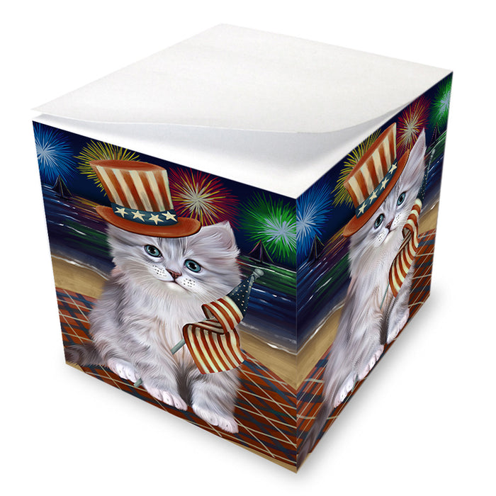 4th of July Independence Day Firework Siberian Cat Note Cube NOC54967