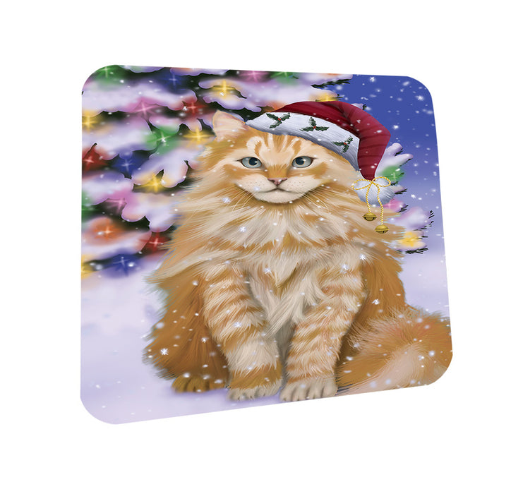 Winterland Wonderland Siberian Cat In Christmas Holiday Scenic Background Coasters Set of 4 CST55683