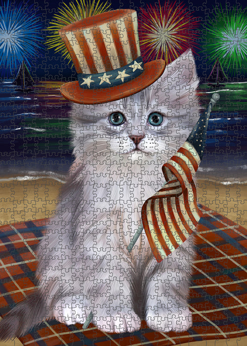 4th of July Independence Day Firework Siberian Cat Puzzle with Photo Tin PUZL96112