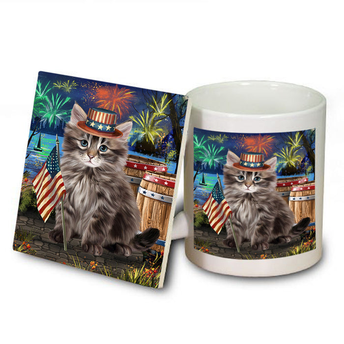 4th of July Independence Day Firework Siberian Cat Mug and Coaster Set MUC54069