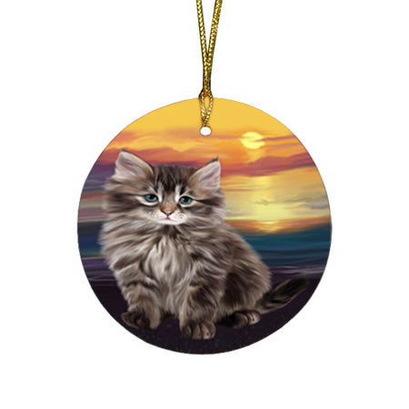Siberian Cat Round Flat Christmas Ornament RFPOR54750