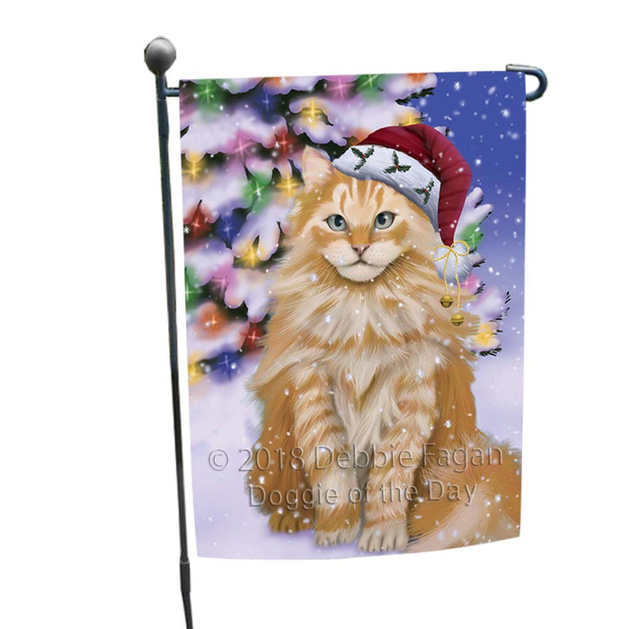 Winterland Wonderland Siberian Cat In Christmas Holiday Scenic Background Garden Flag GFLG56018