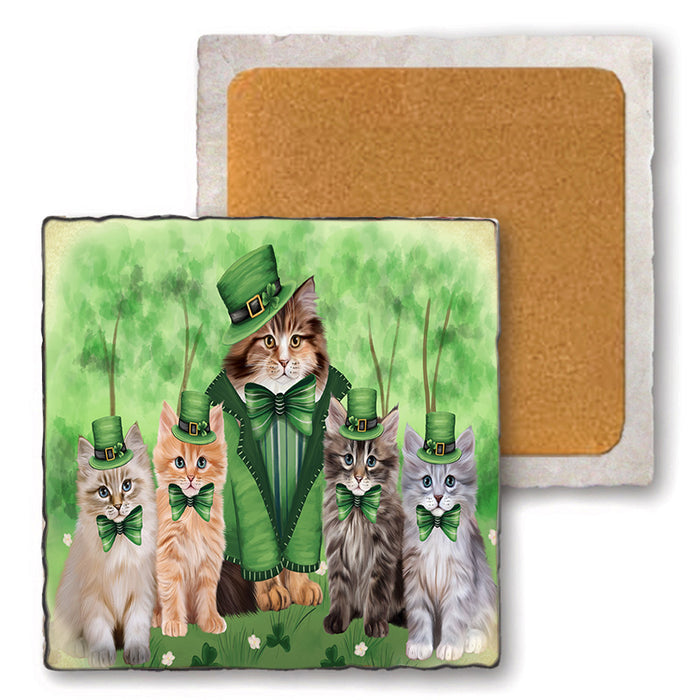 St. Patricks Day Irish Portrait Siberian Cats Set of 4 Natural Stone Marble Tile Coasters MCST52041