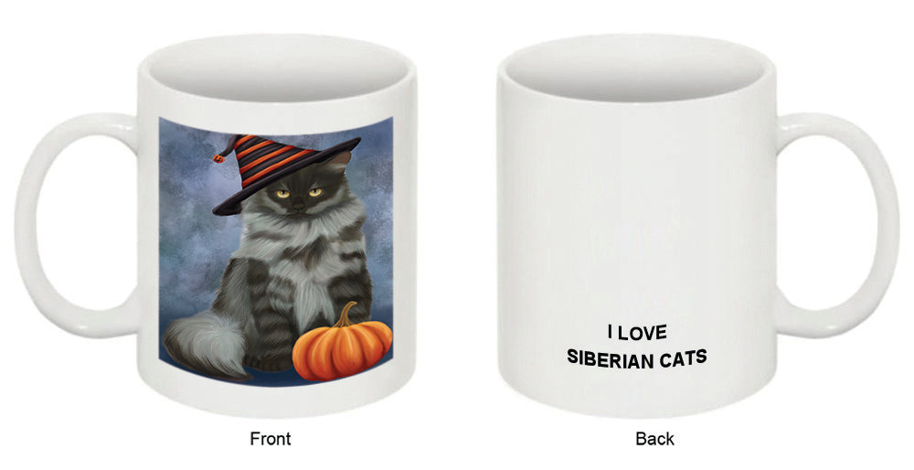 Happy Halloween Siberian Cat Wearing Witch Hat with Pumpkin Coffee Mug MUG50207