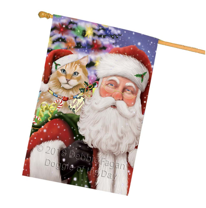 Santa Carrying Siberian Cat and Christmas Presents House Flag FLG55957