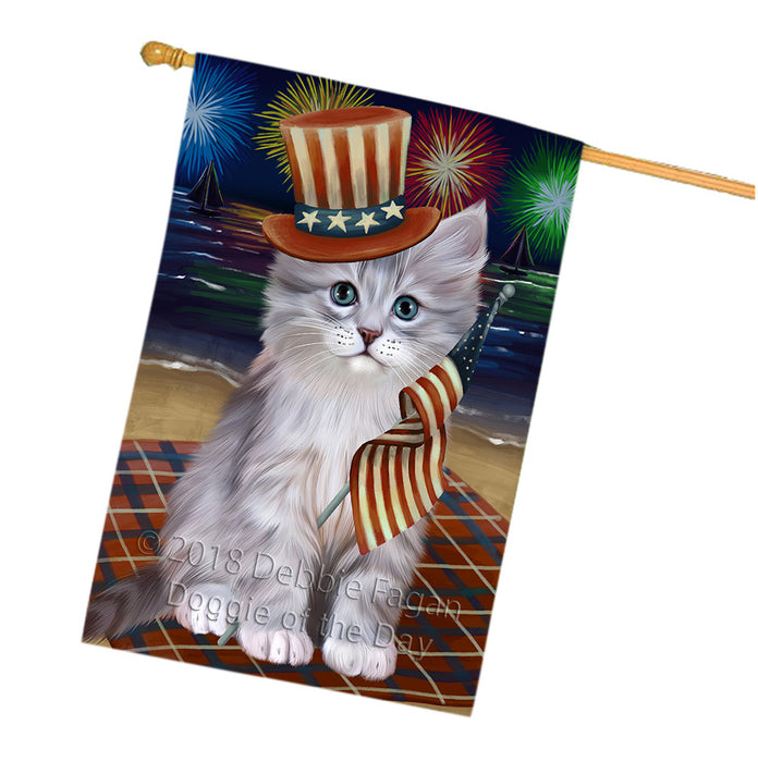 4th of July Independence Day Firework Siberian Cat House Flag FLG57655