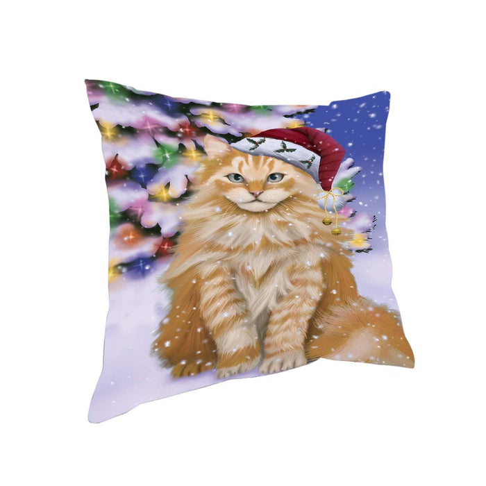 Winterland Wonderland Siberian Cat In Christmas Holiday Scenic Background Pillow PIL71828