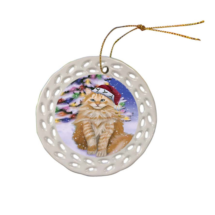 Winterland Wonderland Siberian Cat In Christmas Holiday Scenic Background Ceramic Doily Ornament DPOR56081