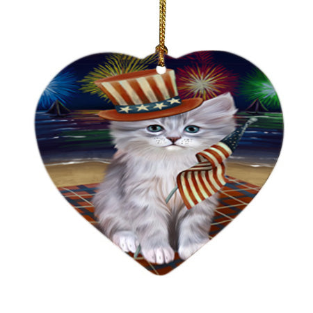 4th of July Independence Day Firework Siberian Cat Heart Christmas Ornament HPOR57251