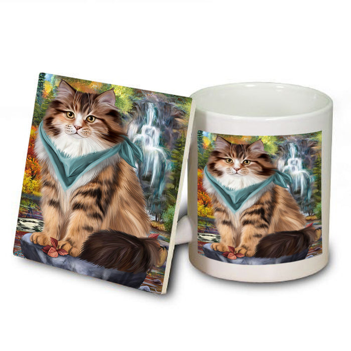 Scenic Waterfall Siberian Cat Mug and Coaster Set MUC54675