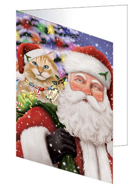 Santa Carrying Siberian Cat and Christmas Presents Handmade Artwork Assorted Pets Greeting Cards and Note Cards with Envelopes for All Occasions and Holiday Seasons GCD71099
