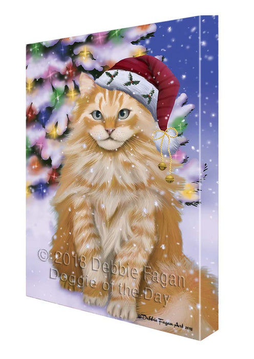 Winterland Wonderland Siberian Cat In Christmas Holiday Scenic Background Canvas Print Wall Art Décor CVS121454