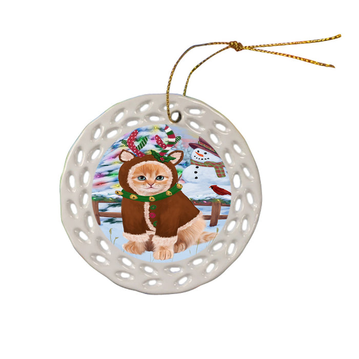 Christmas Gingerbread House Candyfest Siberian Cat Ceramic Doily Ornament DPOR56917