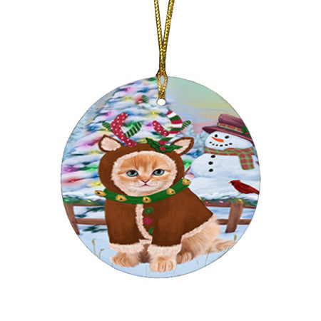Christmas Gingerbread House Candyfest Siberian Cat Round Flat Christmas Ornament RFPOR56917