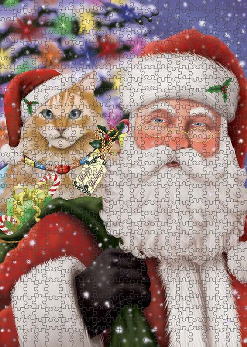 Santa Carrying Siberian Cat and Christmas Presents Puzzle with Photo Tin PUZL90316