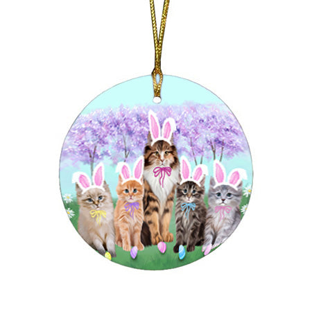 Easter Holiday Siberian Cats Round Flat Christmas Ornament RFPOR57338