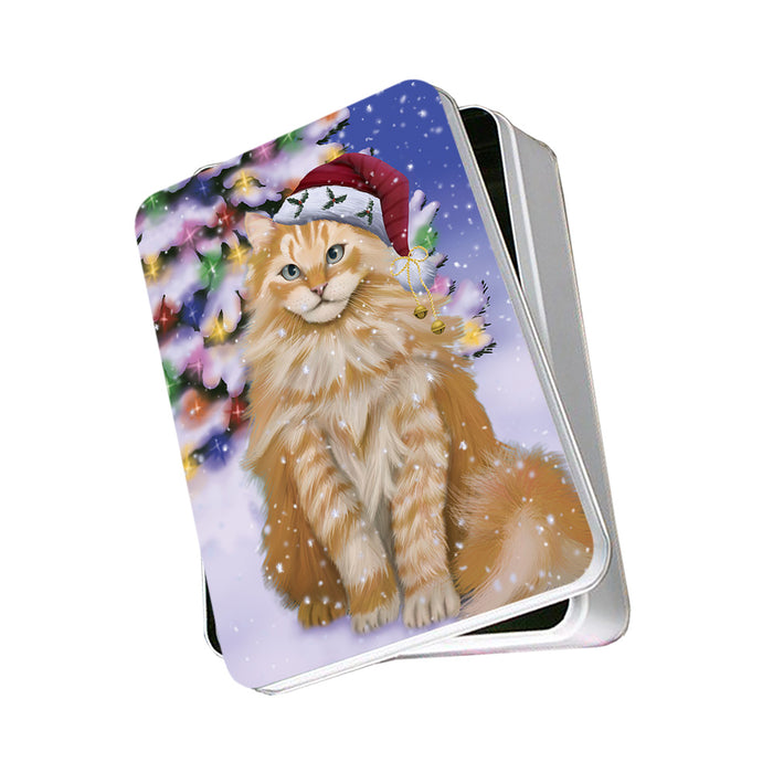 Winterland Wonderland Siberian Cat In Christmas Holiday Scenic Background Photo Storage Tin PITN55668