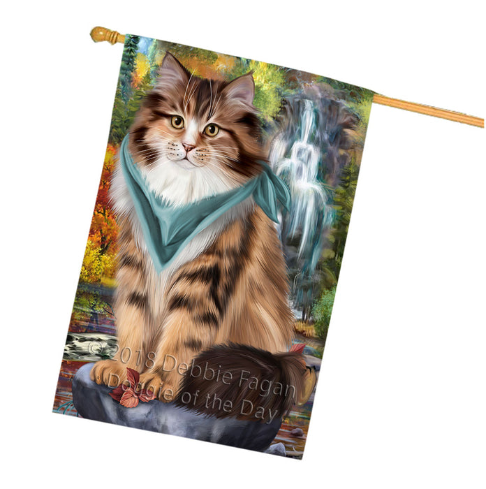 Scenic Waterfall Siberian Cat House Flag FLG55009