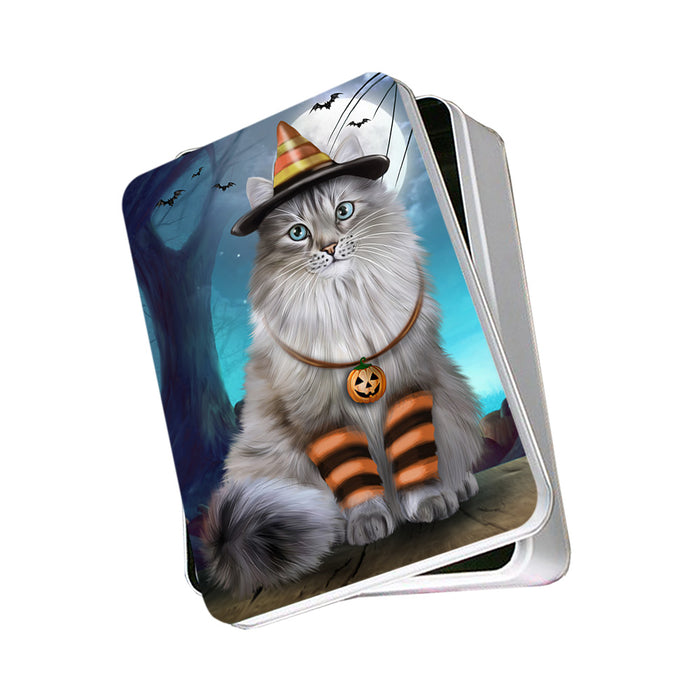 Happy Halloween Trick or Treat Siberian Cat Photo Storage Tin PITN54472