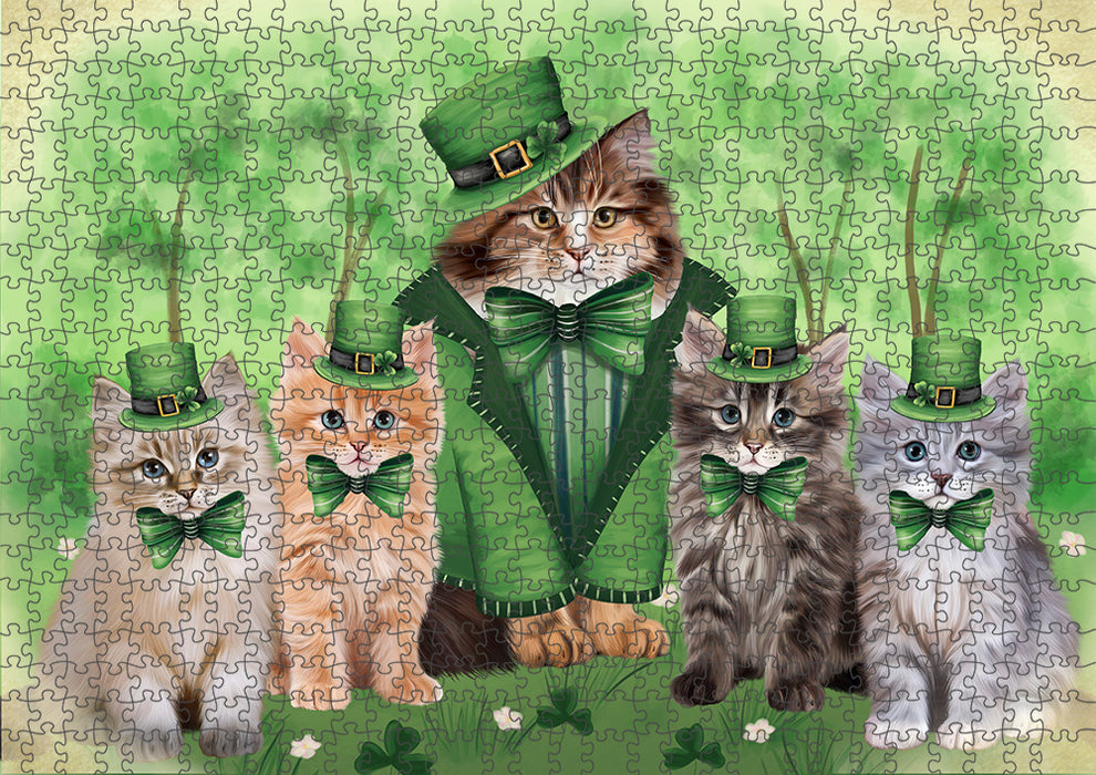 St. Patricks Day Irish Portrait Siberian Cats Portrait Jigsaw Puzzle for Adults Animal Interlocking Puzzle Game Unique Gift for Dog Lover's with Metal Tin Box PZL084