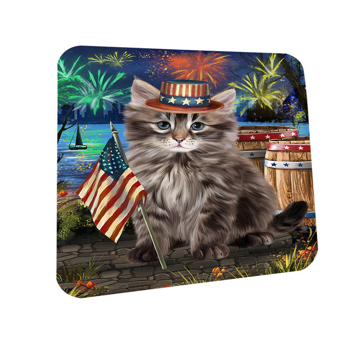 4th of July Independence Day Firework Siberian Cat Coasters Set of 4 CST54035