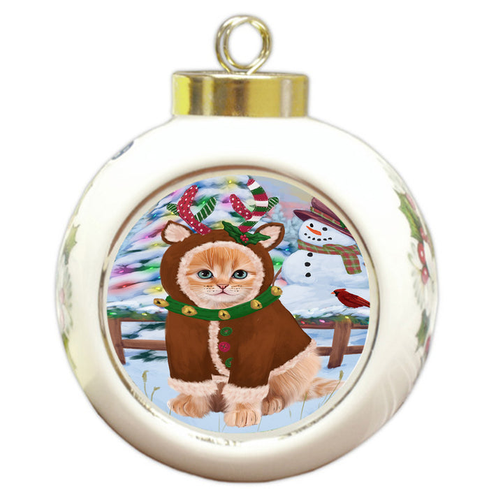 Christmas Gingerbread House Candyfest Siberian Cat Round Ball Christmas Ornament RBPOR56917