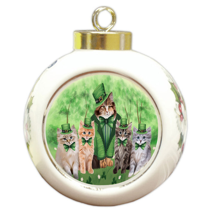 St. Patricks Day Irish Portrait Siberian Cats Round Ball Christmas Ornament RBPOR58168