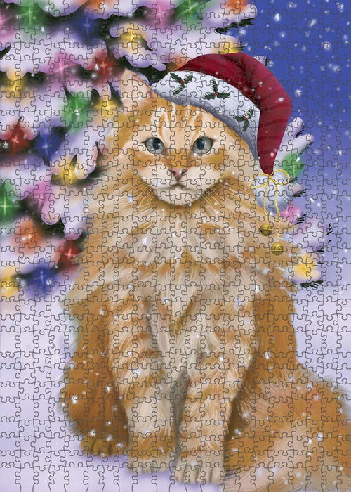 Winterland Wonderland Siberian Cat In Christmas Holiday Scenic Background Puzzle with Photo Tin PUZL91104