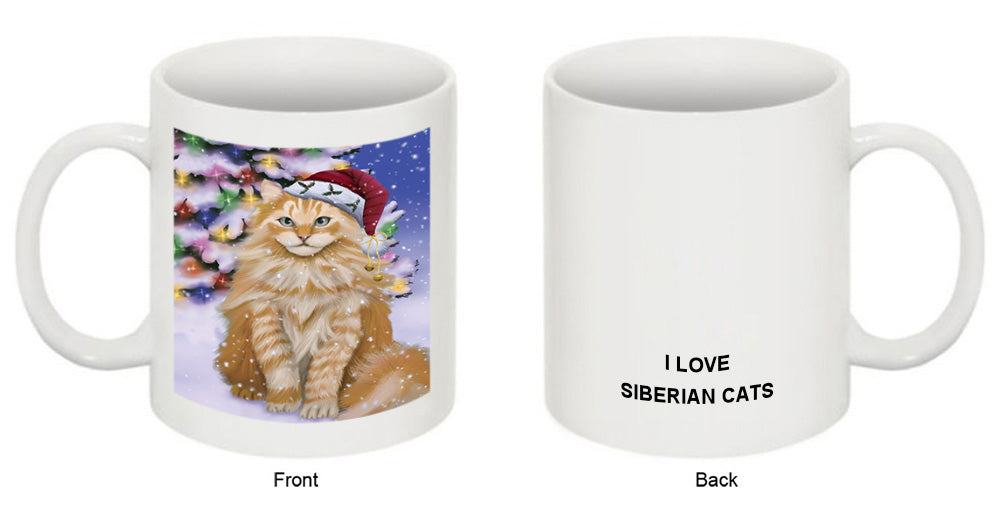 Winterland Wonderland Siberian Cat In Christmas Holiday Scenic Background Coffee Mug MUG51123