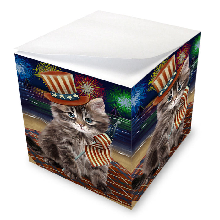 4th of July Independence Day Firework Siberian Cat Note Cube NOC54968