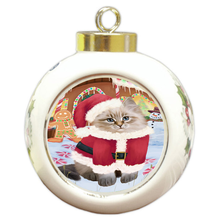 Christmas Gingerbread House Candyfest Siberian Cat Round Ball Christmas Ornament RBPOR56918