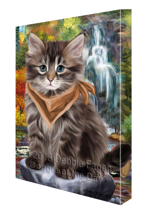 Scenic Waterfall Siberian Cat Canvas Print Wall Art Décor CVS111158