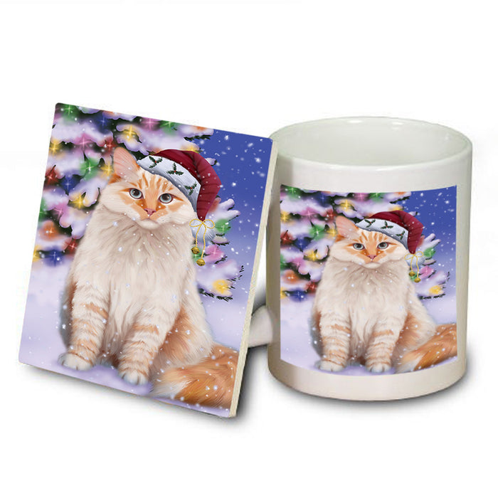 Winterland Wonderland Siberian Cat In Christmas Holiday Scenic Background Mug and Coaster Set MUC55718