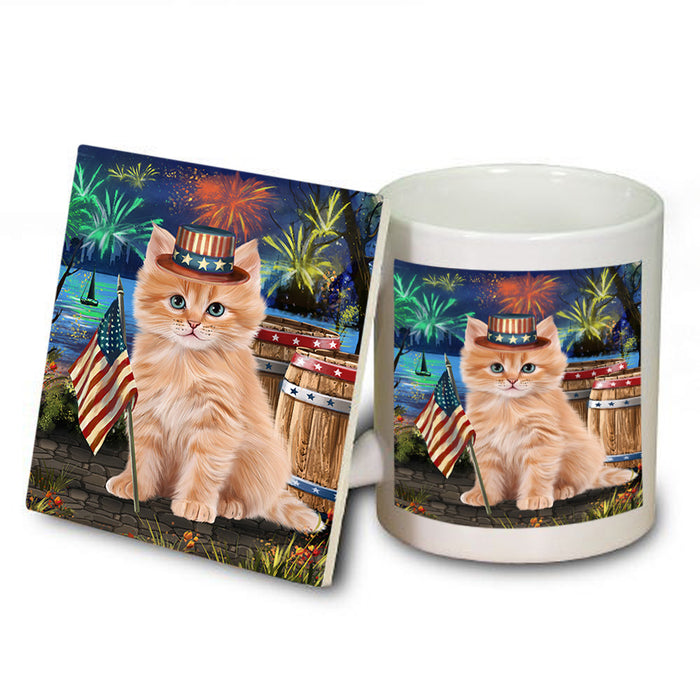 4th of July Independence Day Firework Siberian Cat Mug and Coaster Set MUC54070