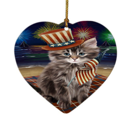 4th of July Independence Day Firework Siberian Cat Heart Christmas Ornament HPOR57252