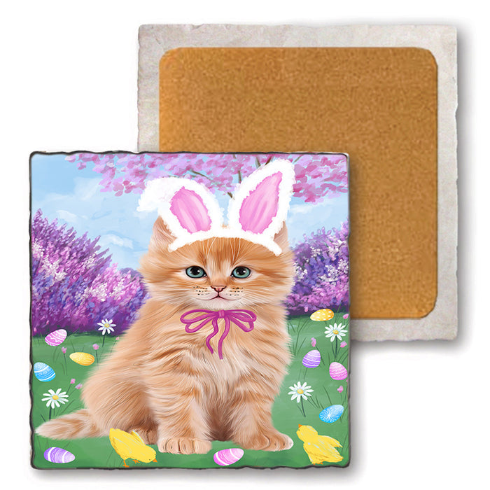 Easter Holiday Siberian Cat Set of 4 Natural Stone Marble Tile Coasters MCST51938