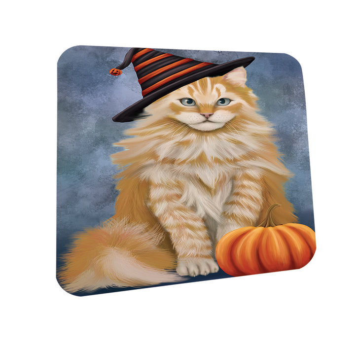 Happy Halloween Siberian Cat Wearing Witch Hat with Pumpkin Coasters Set of 4 CST54768