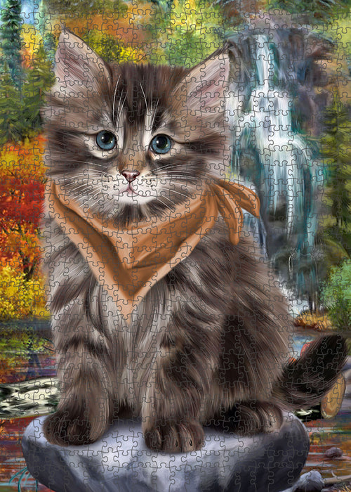 Scenic Waterfall Siberian Cat Puzzle with Photo Tin PUZL86404