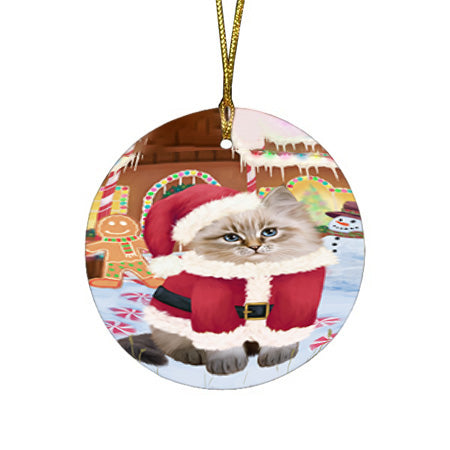 Christmas Gingerbread House Candyfest Siberian Cat Round Flat Christmas Ornament RFPOR56918