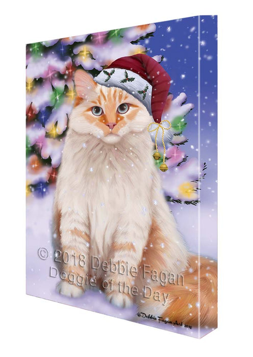 Winterland Wonderland Siberian Cat In Christmas Holiday Scenic Background Canvas Print Wall Art Décor CVS121463