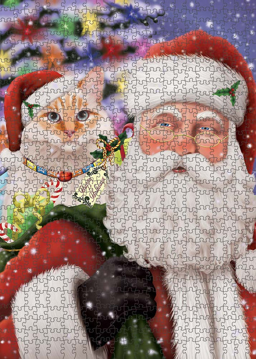 Santa Carrying Siberian Cat and Christmas Presents Puzzle with Photo Tin PUZL90320